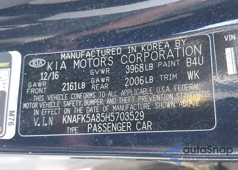 2017 Kia Forte Lx z USA, uszkodzony, nr VIN KNAFK5A85H5703529